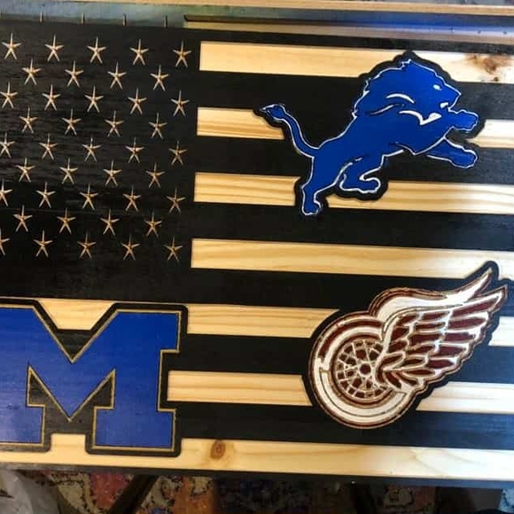Black and Blue Sports Team Wooden Flag